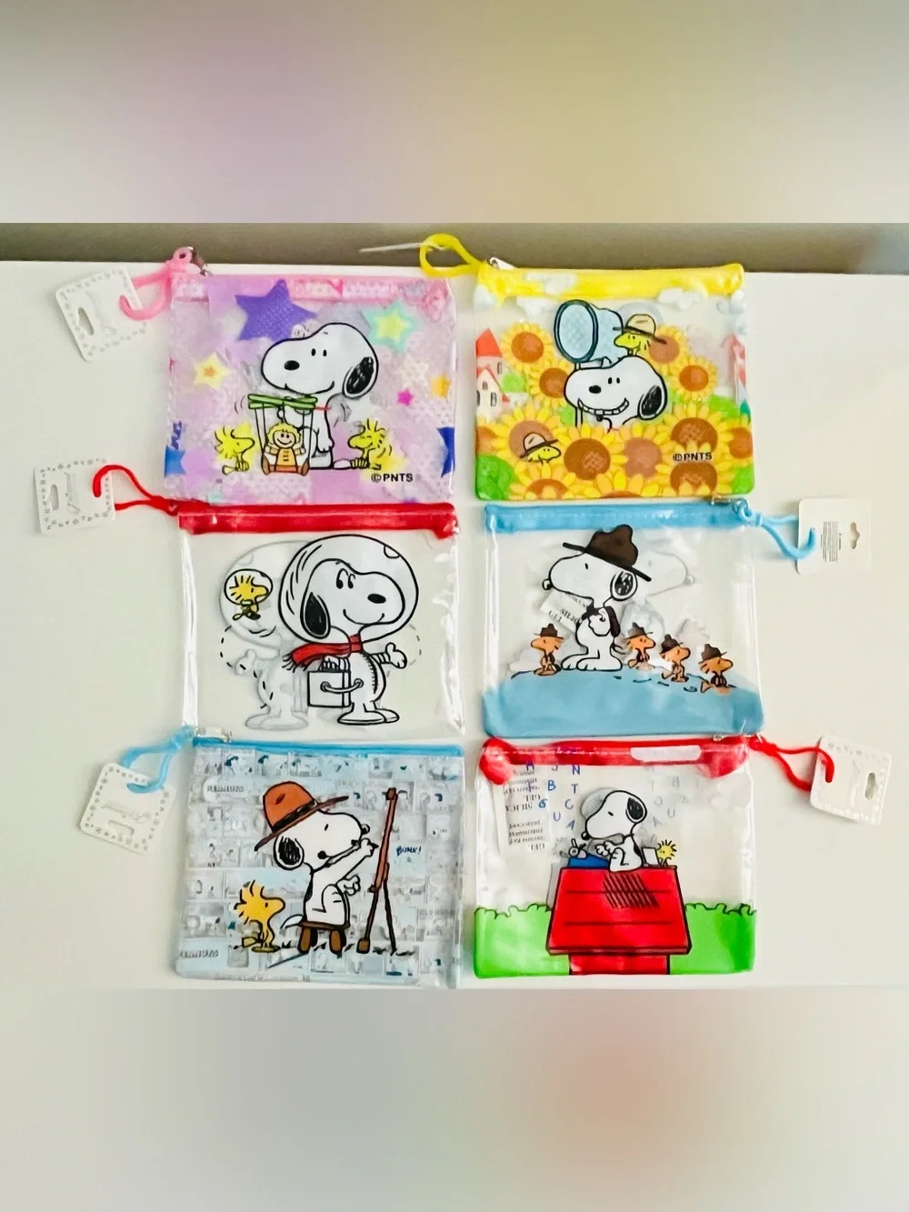 Peanuts Snoopy Clear Zip Pouch Keychain - Assorted Colors - 6 Pack